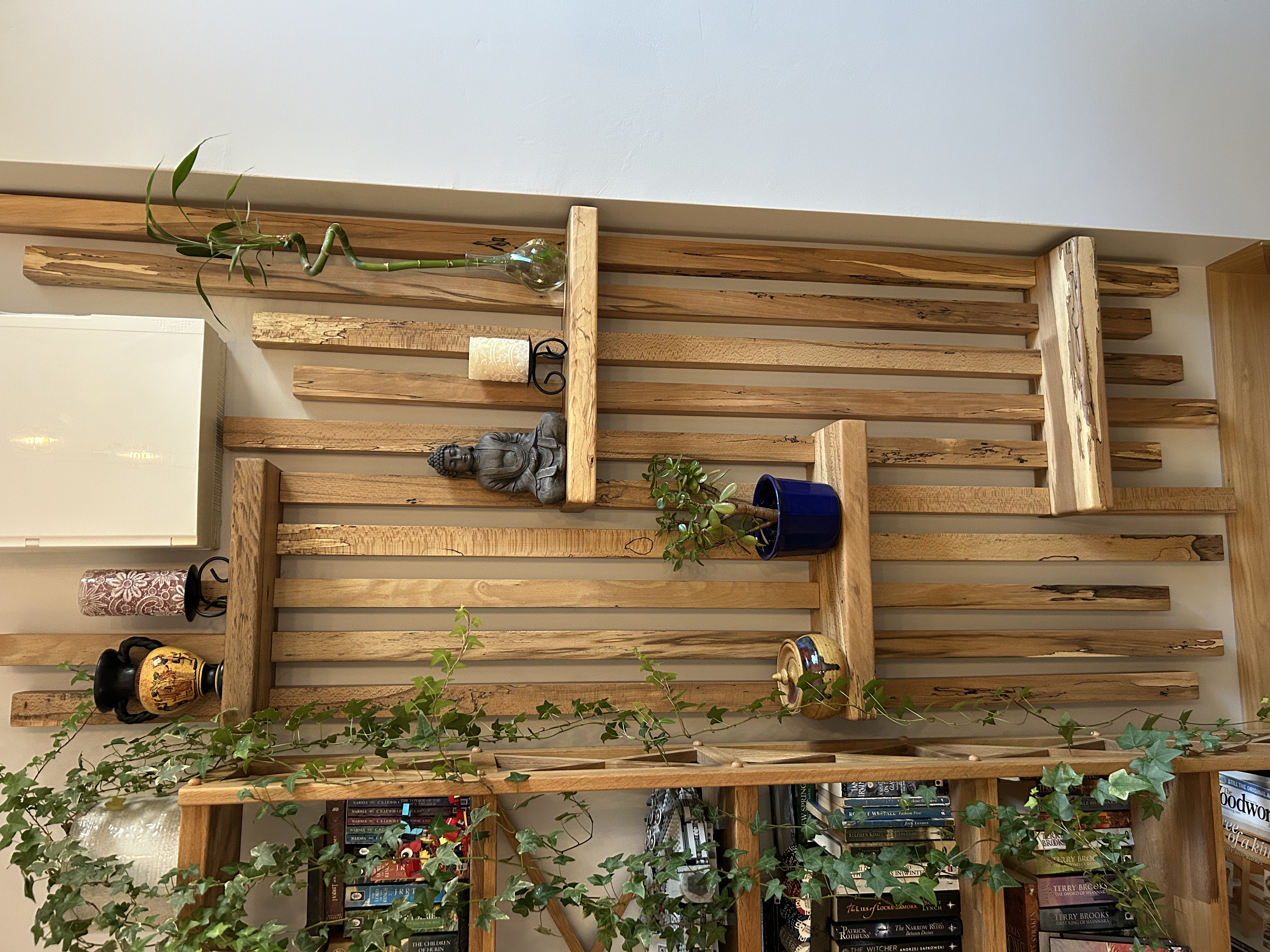 Custom spalted beech wall shelving unit