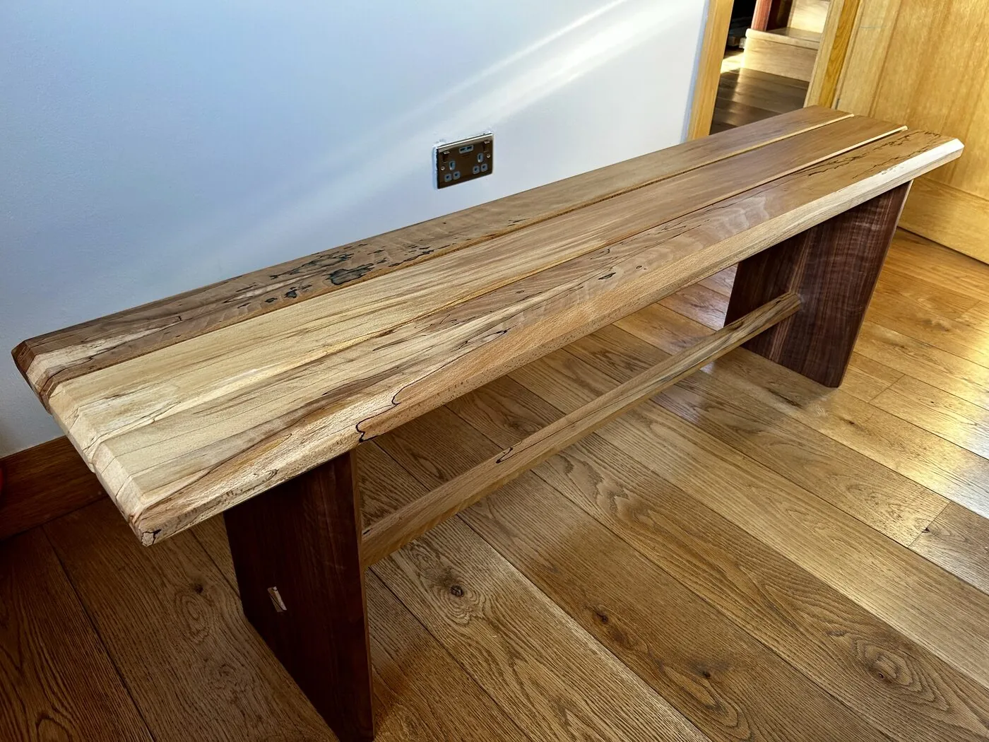 Custom spalted beech and walnut bench