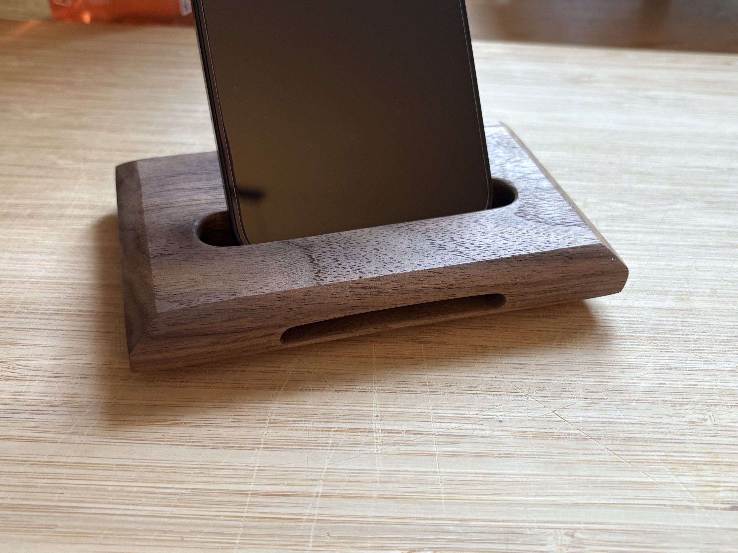 Artisan Walnut Phone Stand with Natural Sound Amplifier