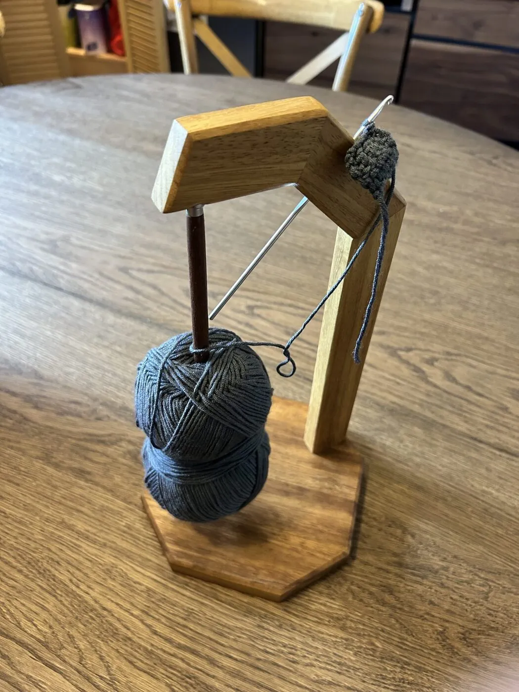 Teak Wool Holder for Knitting and Crocheting