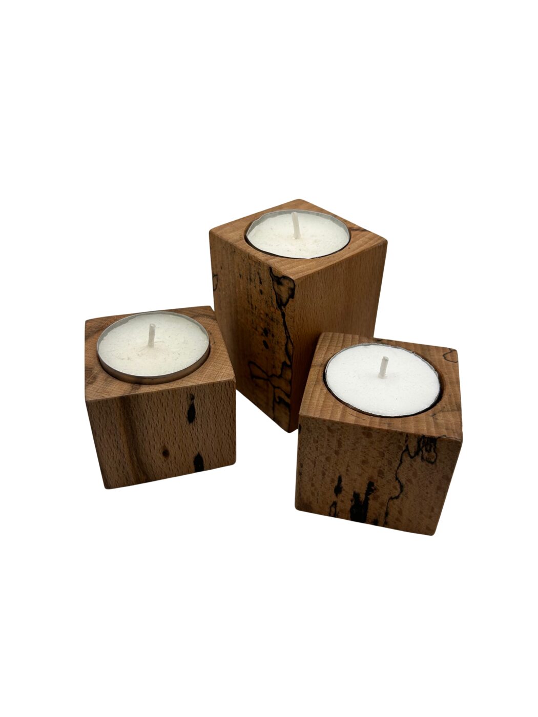 Spalted Beech Tea Light Candle Holders, set of 3