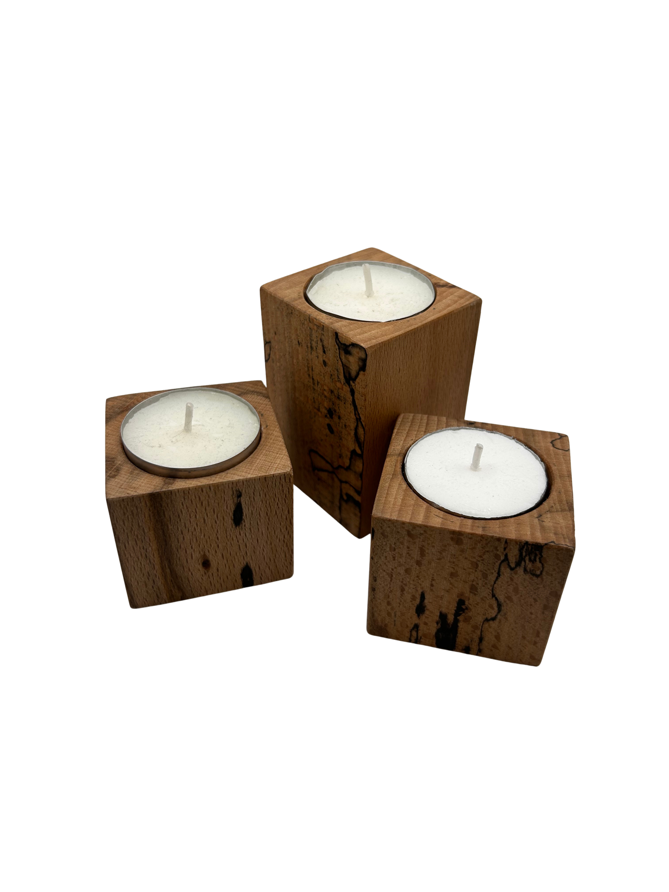 Spalted Beech Tea Light Candle Holders, set of 3
