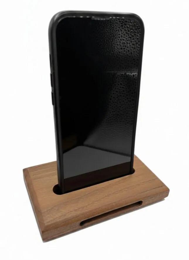 Artisan Walnut Phone Stand with Natural Sound Amplifier