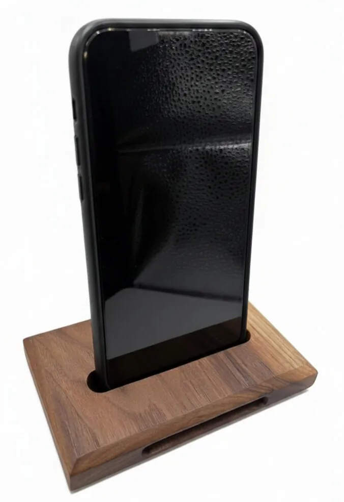 Artisan Walnut Phone Stand with Natural Sound Amplifier