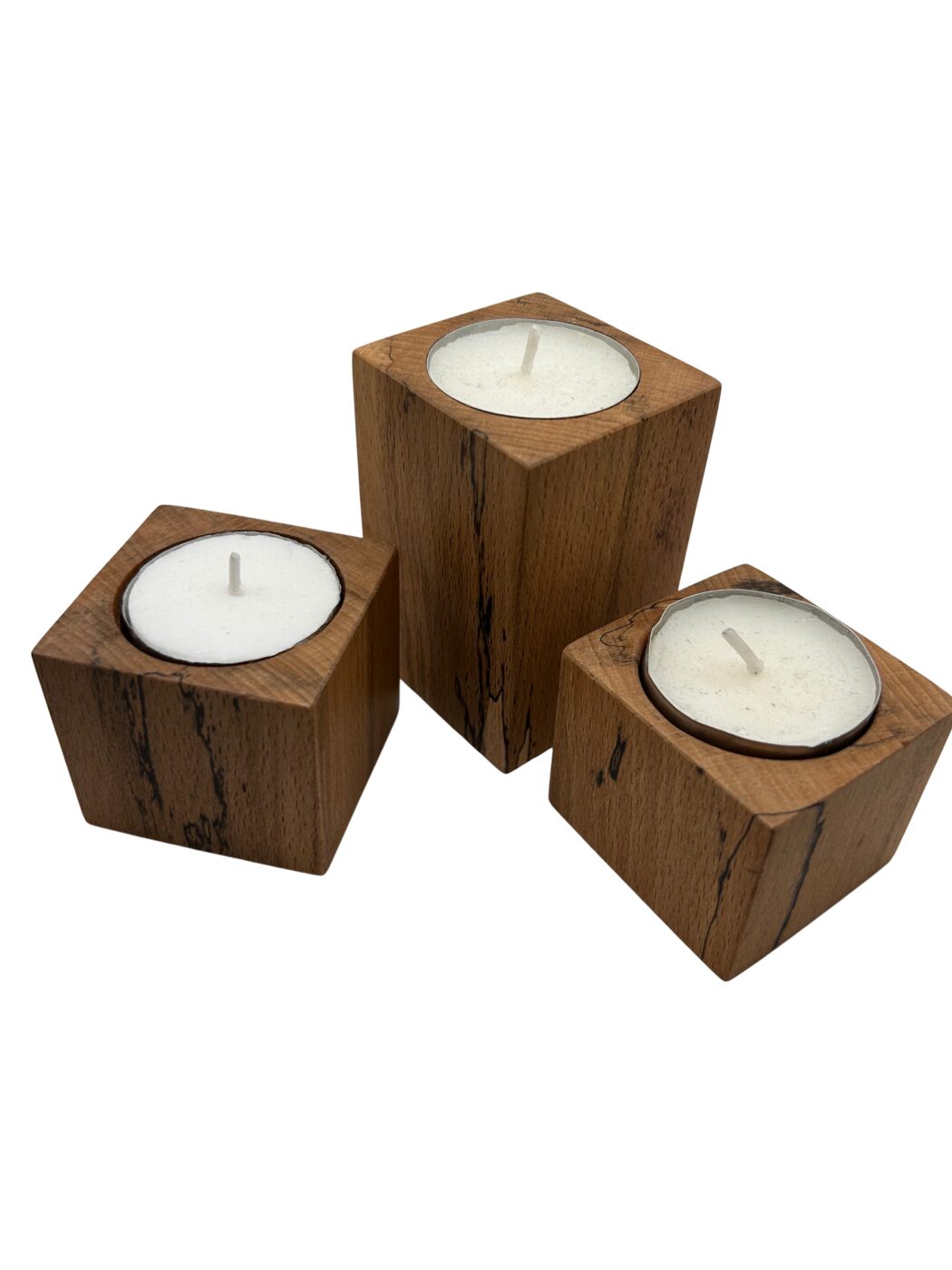 Spalted Beech Tea Light Candle Holders, set of 3