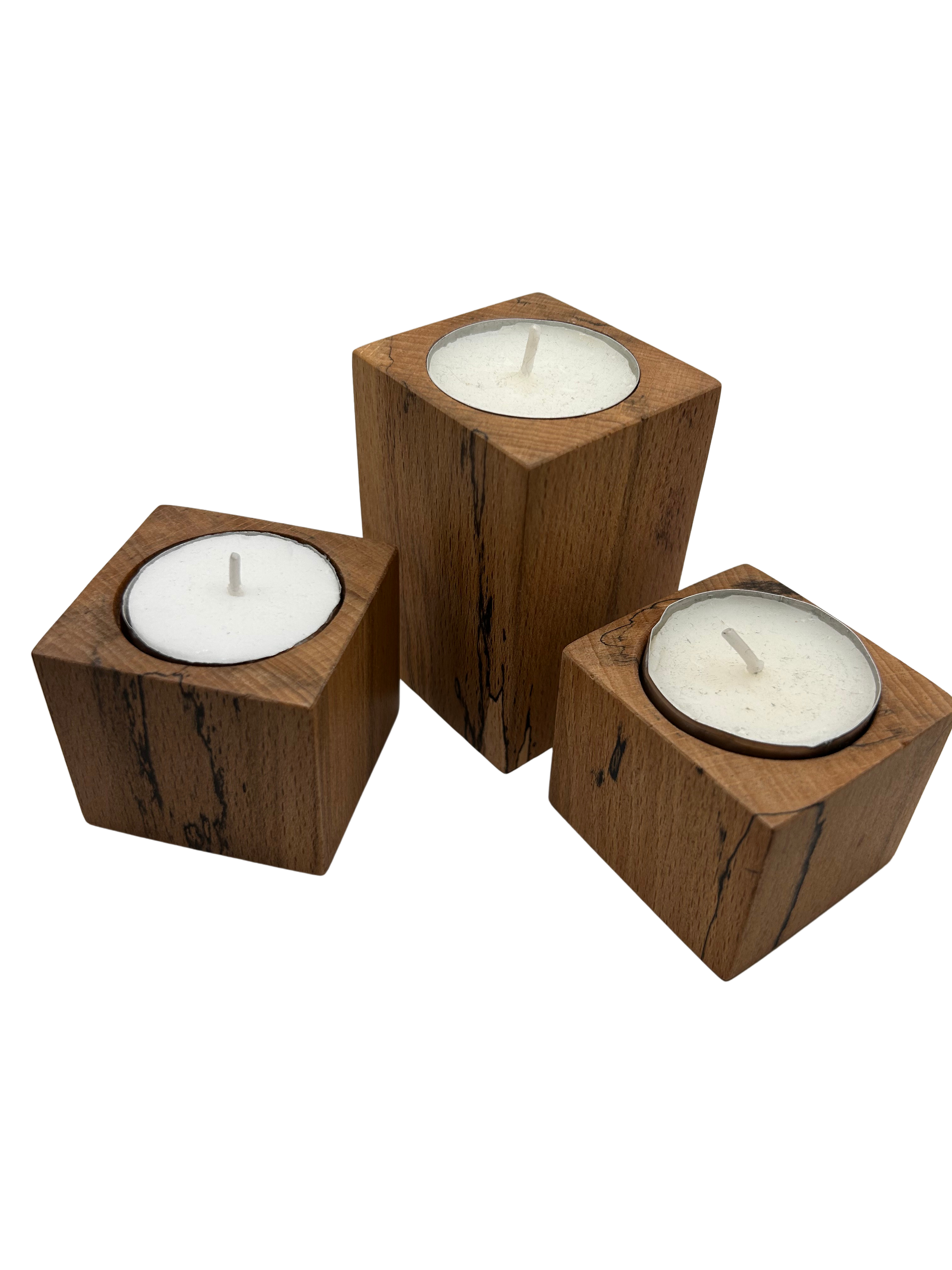 Spalted Beech Tea Light Candle Holders, set of 3