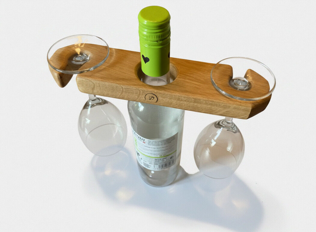 Oak Wine Bottle & Glass Caddy