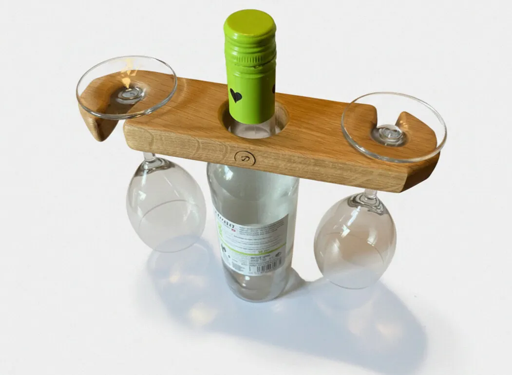 Oak Wine Bottle & Glass Caddy