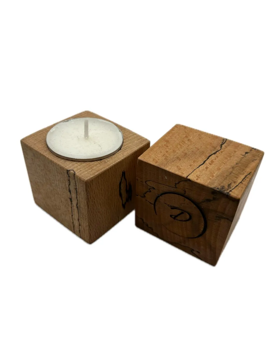Spalted Beech Tea Light Candle Holders, set of 2